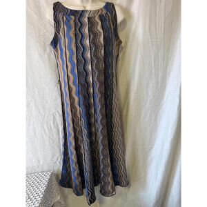 ILE New York Sleeveless Patterned Shift Dress Size 8 Blue Brown Beige